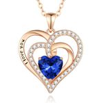 Lomantise September Sapphire Heart Birthstone Necklace for Women 925 Sterling Silver Jewelry Gift Rose Gold Pendant Valentines Day Anniversary Birthday Gifts for Wife Girlfriend Mom