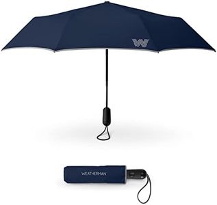 Weatherman Travel Umbrella - Windproof Compact Umbrella - Strong and Resists Up to 45 MPH Winds and Heavy Rain - Great Mini Umbrella For Backpack (Navy Blue)