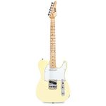 LyxPro 30” Electric Guitar TL Series, Full-Size Paulownia Wood Body, 3-Ply Pickguard, C-Shape Neck, Ashtray Bridge, Quality Gear Tuners, 3-Way Switch & Volume/Tone Controls, 2 Picks Included, White