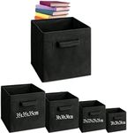 3x Fabric Foldable Square storage unit Box Canvas Storage Collapsible Folding Box Cubes Box Toys box (Small-20x20x20cm, Black)