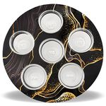 Zion Judaica Aluminum Passover Seder Plate with Artistic Marble Print Comes with 6 Glass Liners for the Seder Symbols (Black Marble)