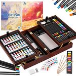 Art Supplies, Vigorfun Deluxe Wooden Art Set Crafts Drawing Painting Kit with 2 Sketch Pads, Includes Oil Pastels, Acrylic, Watercolor Paints, Creative Gifts Box for Adults Artist Kids Teens