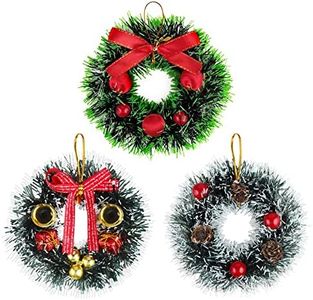 3Pcs Christmas Decorations Mini Christmas Wreaths Small Hanging,4.7Inch Christmas Tree Wreath Ornament
