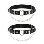 alisikee 2PCs Faux Leather Leg Garter with Chains, Elastic Rock Heart Thigh Garter for Women Parties