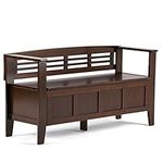 Simpli Home Adams Solid Wood Entryway Storage Bench, Medium Rustic Brown