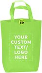 DISCOUNT PROMOS Custom Large Reusable Heavy Duty Tote Bags Set of 50 - Personalized and durable Bulk Pack, Reusable Grocery & Shopping Bags - Ideal for Business Promotions, Branding - Lime Green