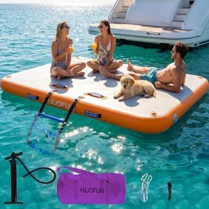 HIJOFUN Inflatable Floating Dock Mat,6 inches Thick 10ft Inflatable Stable Platform Raft with Storage Bag None-Slip Surface Island Raft for Lake Beach Pool