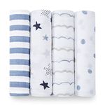 aden + anais Classic Swaddle Baby Blanket, 100% Cotton Muslin, Large 47 X 47 inch, 4 Pack, Rock Star, Blue