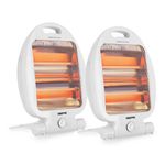 Geepas 800W Quartz Halogen Heater, Pack of 2 – Portable Upright Electric Heater with 2 Heat Settings 400W/800W, Safety Tip Over Switch, Ideal for Home Office Caravans and Garages, White