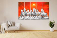 Kyara Arts Big Size Multiple Frames, Beautiful Running Horse Animals Wall Painting For Living Room, Bedroom, Office, Hotels, Drawing Room Wooden Framed Digital Painting (60Inch X 36Inch)