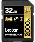 Lexar Professional 2000x 32GB SDHC UHS-II Memory Card, C10, U3, V90, Full-HD & 8K Video, Up to 300MB/s Read, for DSLR, Cinema-Quality Video Cameras (LSD2000032G-BNNNU)