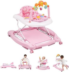 Baby Walker, 5 in 1 Baby Walkers for Boys Girls 6-12 Months, Foldable Walkers for Babies with Bouncer & Feeding Tray, Music, Adjustable Heights, Activity Walker for Infant