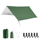 Azarxis Rain Fly Tarp, 10 x 10 ft Waterproof Camping Hammock Shelter Canopy Windproof Lightweight Tent Footprint for Sunshade, Hiking, Backpacking, Survival Gear (Green)