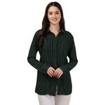 Gufrina Elegant Women's Full Sleeve Shirt with Collar Neck – Striped Long Sleeve Fancy Top (Green M)