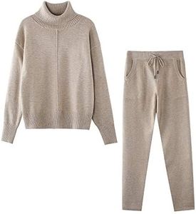 TAOVK Woolen Women Knitted Sweaters Suits 2 Piece Outfits Sweaters Set, Apricot, Small