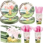 HIPEEWO Winnie 2nd Birthday Decorations Tableware For Girl - Winnie Bear Second Birthday Party Supplies, Plate, Napkin, Cup, Cutlery, Winnie Bear For Two-Year-Old Birthday | Serve 24