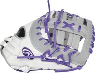 Rawlings | LIERTY Advanced Color Series Fastpitch Softball First Base Mitt | Left Hand Throw | 13" Single Post Double Bar Web | White/Purple/Grey