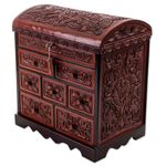 NOVICA Women's Bird Theme Brown Tooled Leather Jewelry Box Chest Drawers, Formidable Falcon'