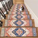 Lahome Stair Treads Non Slip 15 Pack 8" X 30" Stair Treads for Wooden Steps, Washable Self Adhesive Stair Runners Stain Resistant Stair Carpet, Edging Stair Rug for Kids, Elders and Dogs (15pc, Rust)