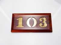 Tolas India Number Plate for House/Flats/Apartments/Office/Hotel/School, Made with Solid Wood, Vintage Brown Surface, Gold Finish (103)