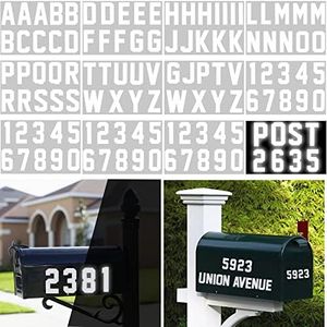 110 Pcs Mailbox Letters + Numbers Reflective - Self Adhesive Vinyl Numbers Stickers Capital Letter Sticker for Mailbox, Sign, Address Number, Door, Cars, Bin (White, 2 Inch)