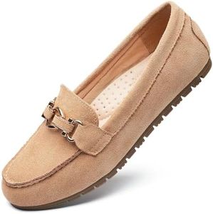 Cvistpieo Loafers for Women Business Casual Shoes Comfortable & Lightweight Penny Loafers Slip On Work Flats Suede Beige Size 8