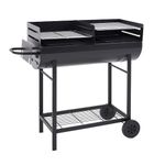 Panana HalF Open Barrel Oil Drum Barbecue Grill, Trolley Portable Outdoor Charcoal BBQ Grill Cart 2 Rolling Wheels Black