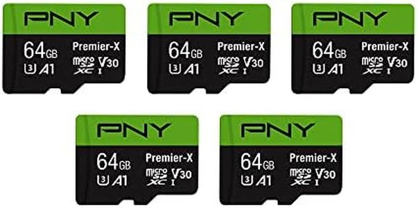 PNY 64GB Premier-X Class 10 U3 V30 microSDXC Flash Memory Card 5-Pack - 100MB/s, Class 10, A1, 4K UHD, Full HD, UHS-I, micro SD