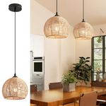 Mlihove Rattan Pendant Light 1-Light with Hand-Woven Shade, Boho Pendant Lighting Kitchen Island, Rattan Light Fixture Ceiling Hanging Lamp for Dining Room Kitchen Island Bed Room