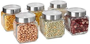 Amazon Brand - Solimo Square Glass Storage Containers, Set Of 6, 580 Ml Each,Transparent