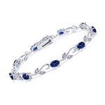 Gem Stone King 925 Sterling Silver Created Sapphire and Diamond Greek Vine Tennis Bracelet For Women (9.13 Cttw, Oval 6X4MM, 7 Inch), 7 inch, Sterling Silver, created sapphire and diamond