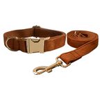 Velvet Dog Collar and Leash Set, Soft & Comfy Dog Collar and Leash, Heavy Duty Metal Buckle Adjustable Collars for Small Medium Large Dogs Training & Walking (XL-Collar Girth: 14.5"-23.6", Copper Red)