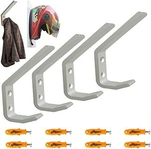 4 Pack Sturdy Aluminium Motorcycle Helmet Holder,motorbike Jacket Display Rack,Backpack Bags Wall Mount Hanger,Cloth Coat Glove Storage Hook - with mounting screws，No Helmet