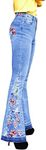 Bell Bottom Jeans for Women Flared Floral Embroidered Jean Wide Leg Denim Pants, Blue, 14