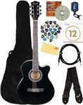 Vault EA-20CE Cutaway Acoustic-Electric Guitar - Black Bundle with Gig Bag, Tuner, Strap, Strings, Instrument Cable, Picks, Austin Bazaar Instructional DVD, and Polishing Cloth