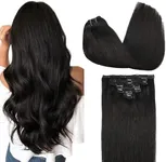 GOO GOO Clip in Hair Extensions Real Human Hair, 14inch 120g 7Pcs, #1B Natural black, Remy Human Hair Extensions Clip ins for Women, Natural Human Hair