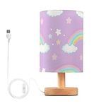 FRODOTGV Reading Lamp USB Lamp with USB Charging Port Cute Rainbow and Stars on Purple Background Night Lights for Kids Small Desk Lamp Classroom Homes Living Room Bedside Lamps