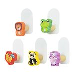 ALEOHALTER 5pcs Self-Adhesive Kids Coat Hooks, Colorful Towel Hooks Multifunctional Cartoon Animal Pattern Wall Hooks, Children's Coat Hooks Sticky for Towel, Clothes,Backpacks and Hats(Size:Cartoon)