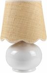 BoutiqueRugs Theisseil Boho Ceramic and Jute Bedside Table Lamp for Bedroom Nightstand - End Side Lighting for Living Room - Shade Rattan - White, Beige - 13" H