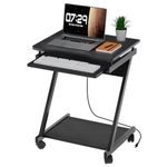 ZERDER Compact Home Office Desk for Small Space, Computer Gaming Desk with Keyboard Tray and Power Outlet, Study Workstation with Bottom Shelf, Black