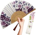 OMyTea Folding Hand Fan for Women - Foldable Chinese Japanese Vintage Bamboo Silk Fan - for Hot Flash, Church, EDM, Music Festival, Party, Dance, Performance, Decoration, Gift (Peony)