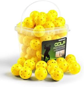 Golf Practice Balls Plastic Value 50 Pack and Golf Ball Bucket with Handle, Limited Flight Sports Training Ball, Indoor Outdoor Backyard Garden Driving Range Use (Yellow)