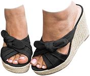 Womens Espadrilles Slip on Wedge Sandals Slides Bow Tie Platform Open Toe Summer Mules Shoes