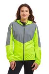 Women's Running Jacket With Hood - Windproof Reflective High Vis & Lightweight - Ideal For Outdoor Sports Size 14 Lime/Silver