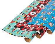 American Greetings 105 sq. ft. Disney Christmas Wrapping Paper Bundle with Cut Lines, Mickey Mouse (3 Rolls 30 in. x 14 ft.)