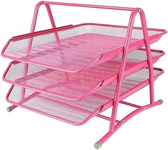 Belle Vous Organizer Documenti a 3 Livelli in Rete Rosa - Porta Documenti Scrivania A4 in Metallo - Organizzatore Documenti/Carta per Ufficio, Scrivania, Tavolo, Casa, Studio o Scuola