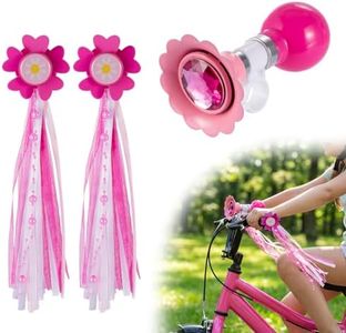 Kids Bike Horn, Children Bicycle Bell with 2 Pack Bike Handle Streamers Bike Accessories for Girls or Boys (Pink)…