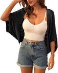 Women 2024 Batwing Hollow Out Open Front Crochet Shrug Cropped Cardigan Black M