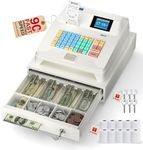 PYY Cash Register for Small Businesses - Commercial Electronic Caja Registradora para Negocio with White Locked Cash Drawer Box, 8 Digital Dual Display, 48 Keys, System for Restaurant Supermarket