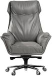 Kinnls Austin Upholstered Office Chair,Executive Office Chair Genuine Leather Reclining High Back Modern Comfortable Elegant Texture Desk Chair Tilt Angle for New Office Life (Gray-Silver Base)